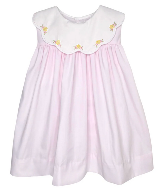 Pink Sleeveless Dress with White Scalloped Collar