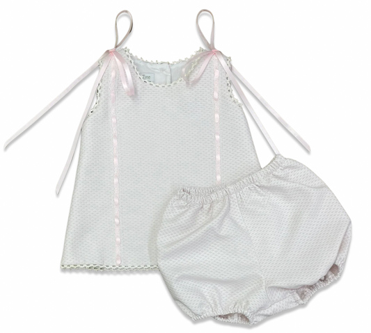 Elisabeth Bloomer Set - Pink & White Pique