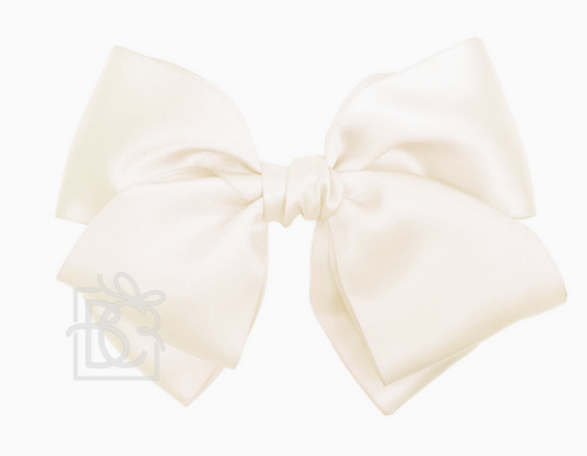 Satin European Bow W/Ruffled Knot On Clip- Antique White