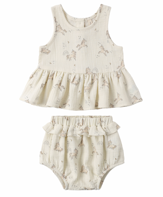 Sleeveless Peplum Set Unicorns