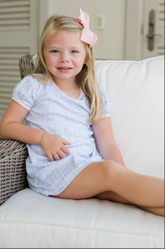 Play Dress, Blue Floral Scallop