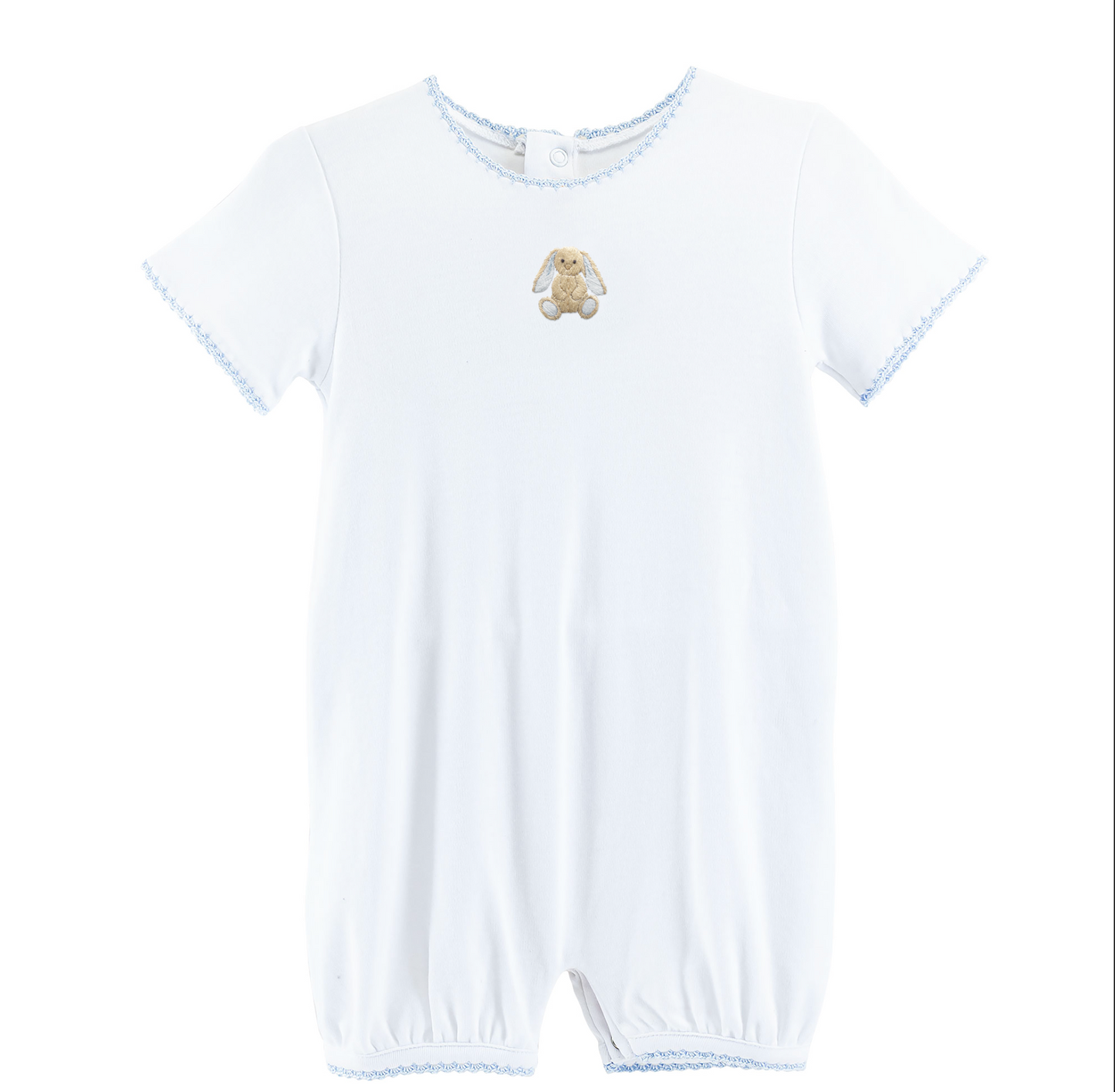 Tiny Baby Bunny Romper with Crochet Trim- Boys