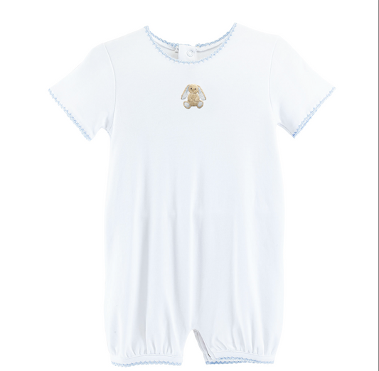 Tiny Baby Bunny Romper with Crochet Trim- Boys