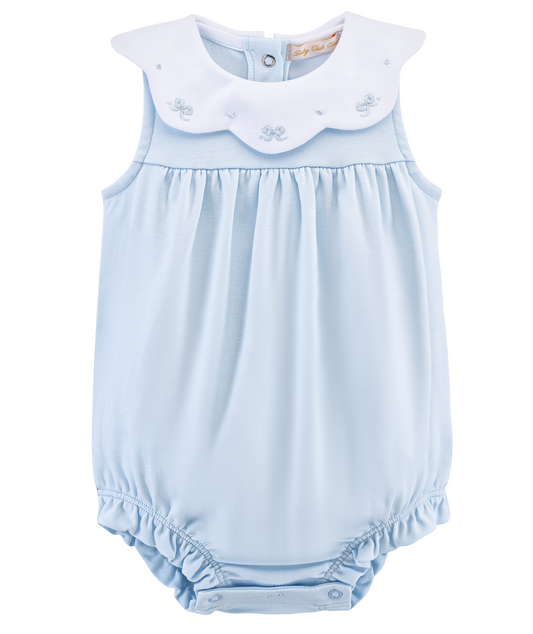 Little Bows Blue Bib Bubble with Scallop Collar