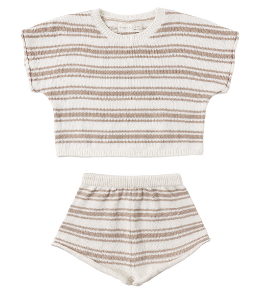 Relaxed Summer Knit Set in Oat Stripe