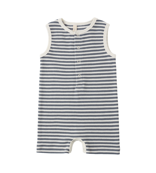 Ribbed Henley Romper Ocean Stripe