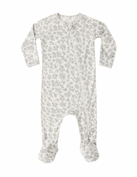 Bamboo Zip Footie in Blue Floral