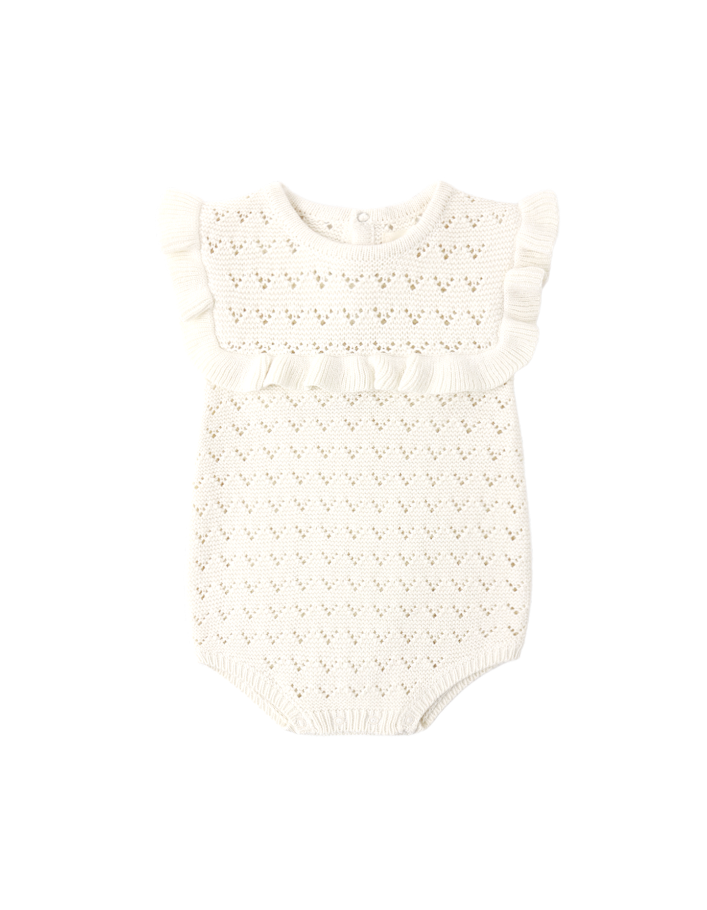 Pointelle Ruffle Romper in Natural
