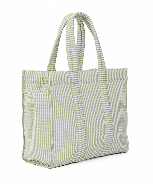 QUILTED GO GO TOTE - PIMLICO STRIPE SAGE