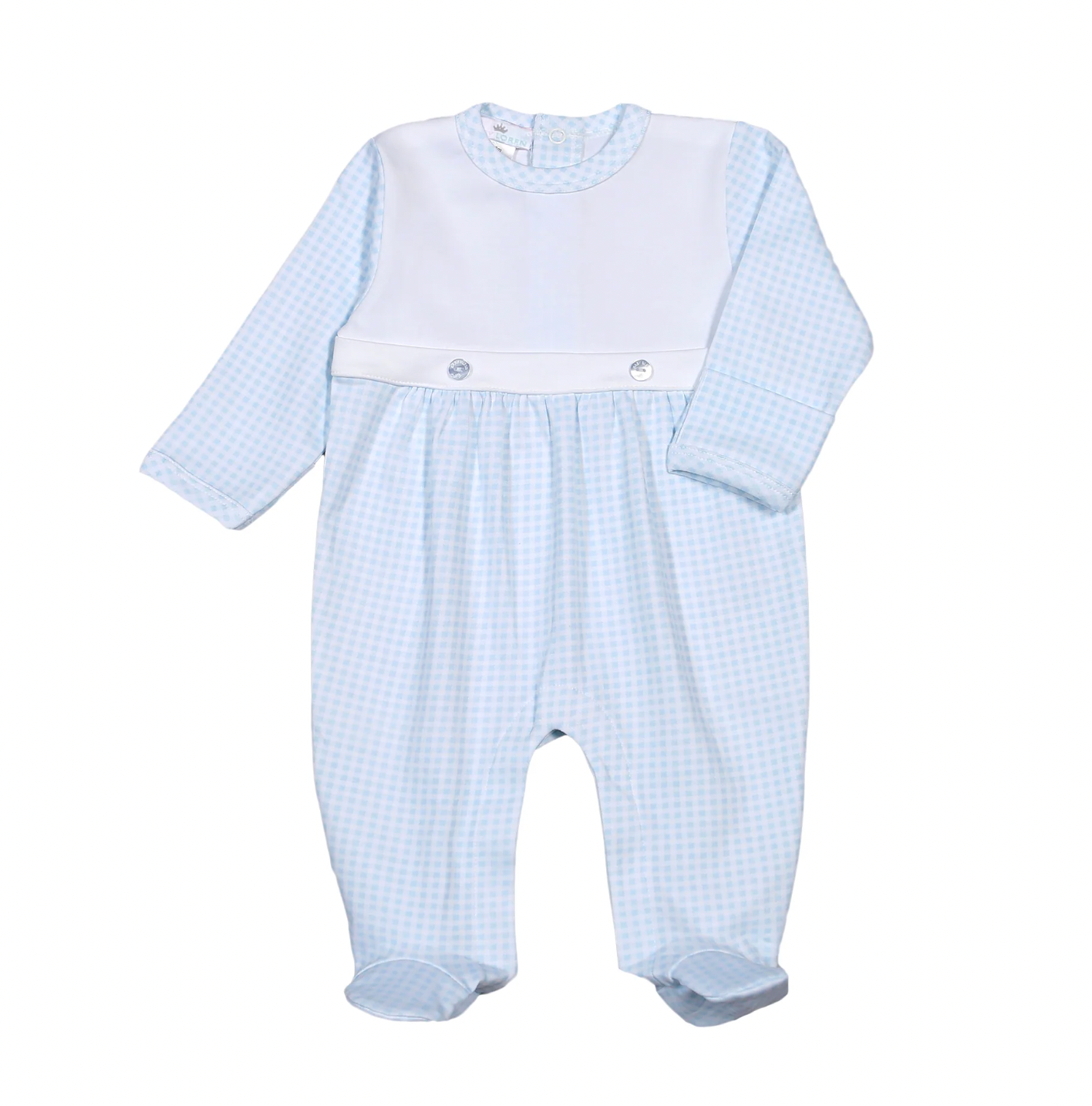 Blue Gingham Two Button Footie