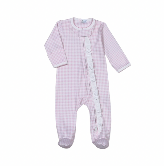 Pink Gingham Zipper Footie