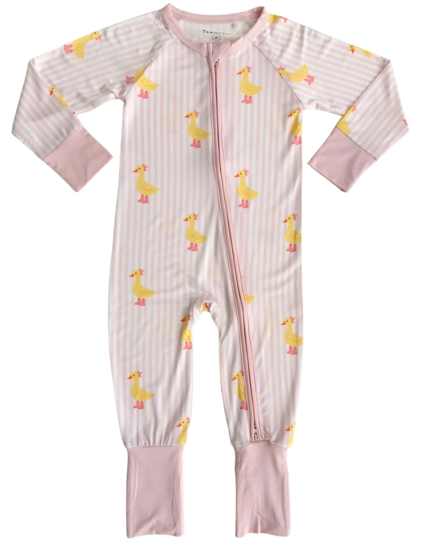 Pink Stripe Duck Zipper Romper