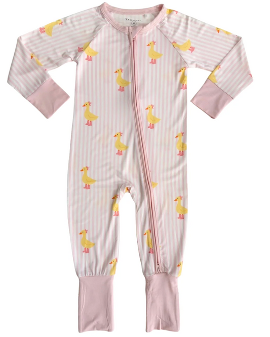 Pink Stripe Duck Zipper Romper