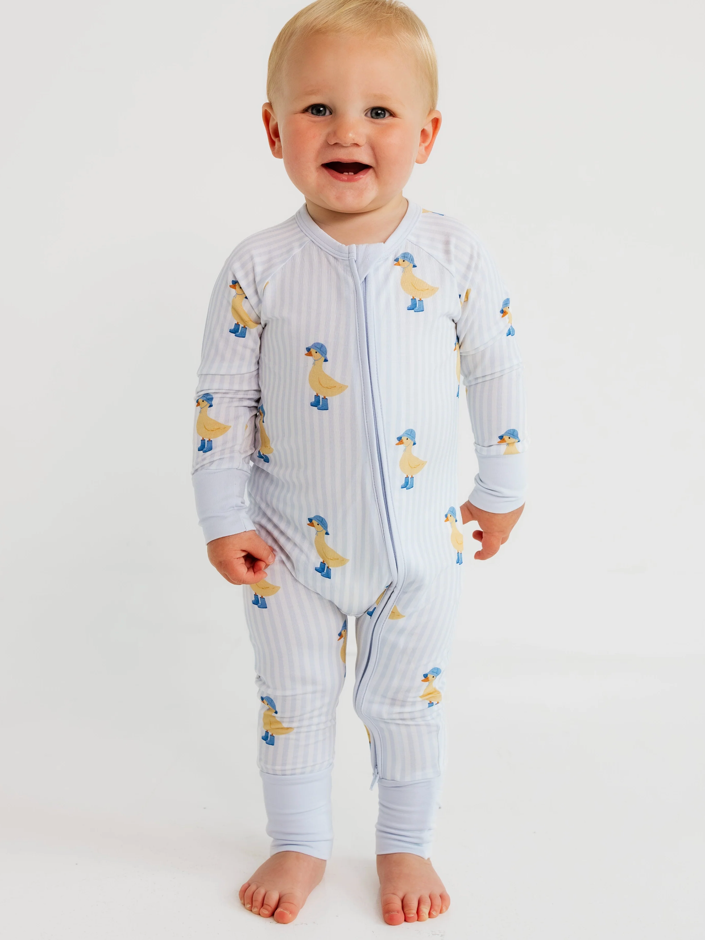 Stripe Ducks Zipper Romper
