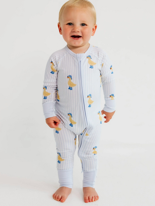 Stripe Ducks Zipper Romper