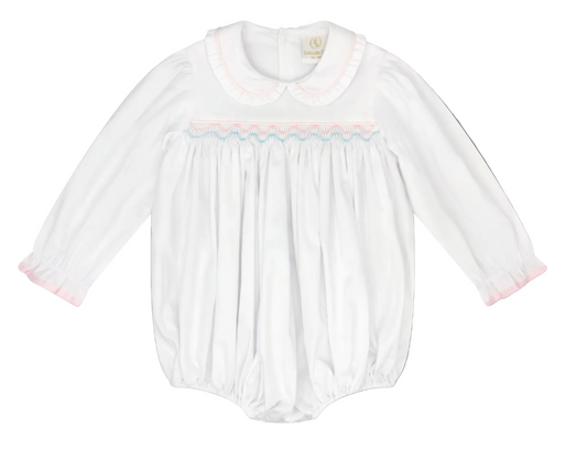 Willow White Pique Pink & Blue Smocking Bubble