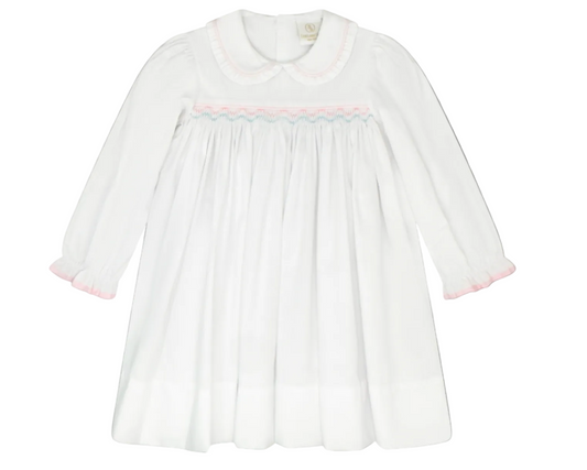 Willow White Pique Pink & Blue Smocking Dress