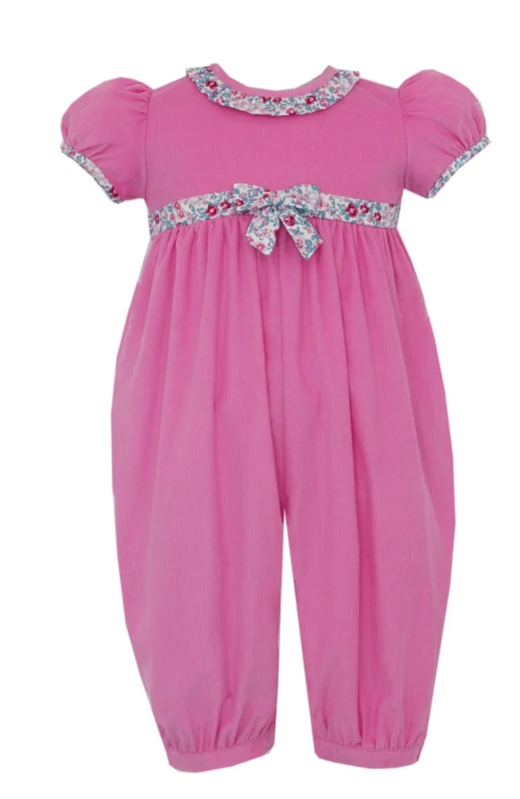 Pink SS Floral  Corduroy Long Romper