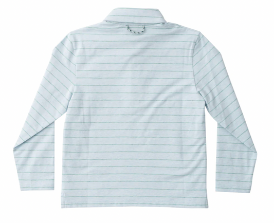 Long Sleeve Polo In Ice Water Blue Surf Stripe