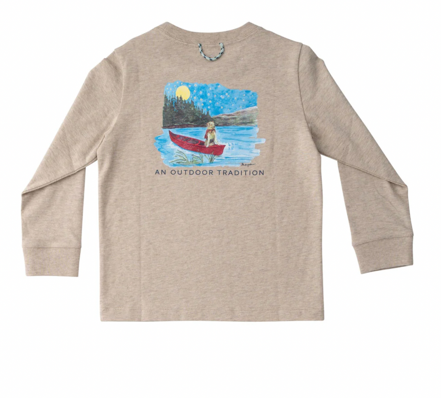 Long Sleeve T-Shirt In Heathered Khaki With Golden Retreiver