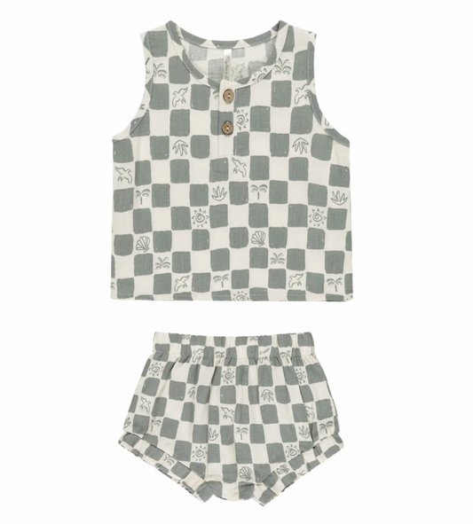 Baby Tank Set in Costal Check