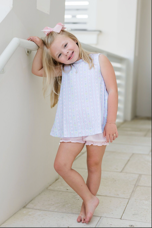 Lottie Bloomer Set, Blue Floral Scallop
