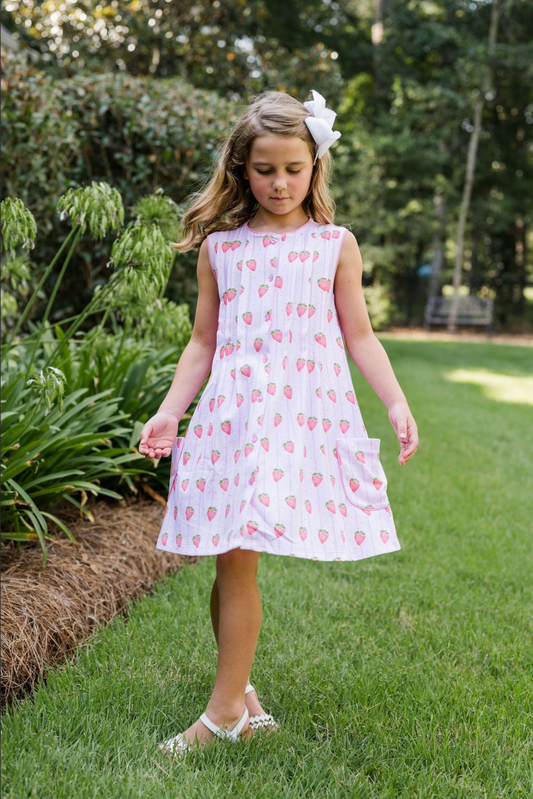 Reagan Dress, Strawberry Stripe