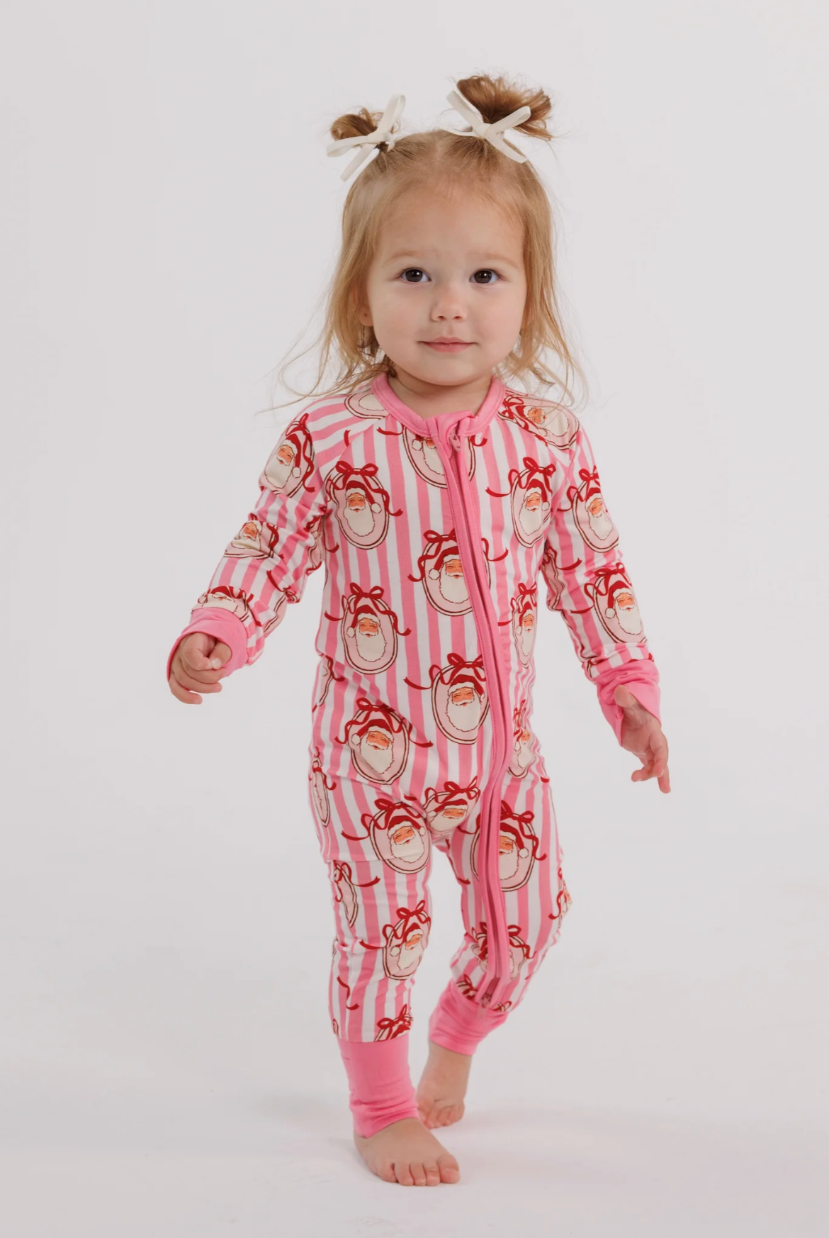Pink Santa Claus Zipper Romper