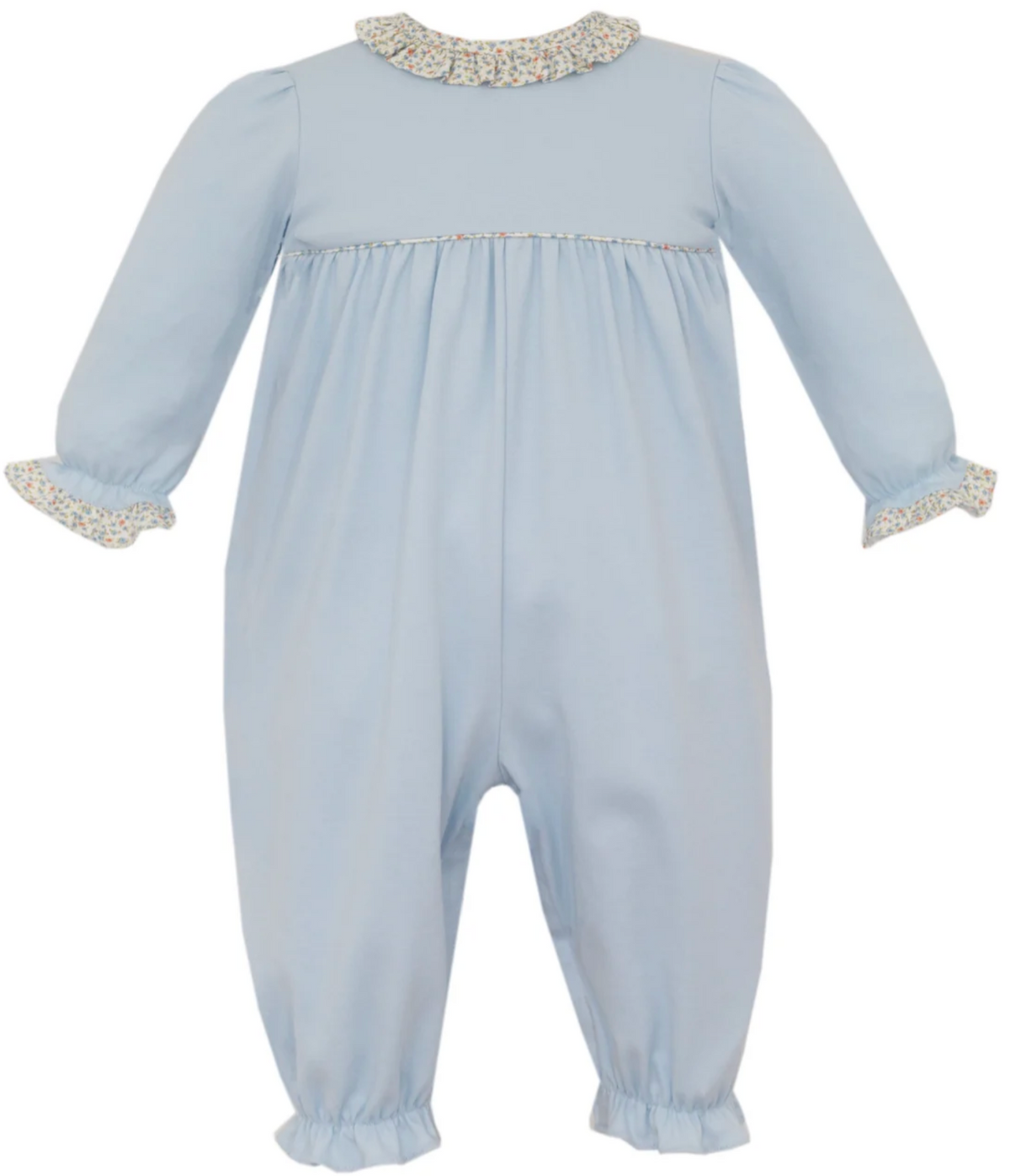 Blue Knit Long Romper Orange Ruffle Collar