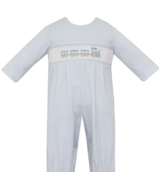 Train Blue Check Knit Long Footie