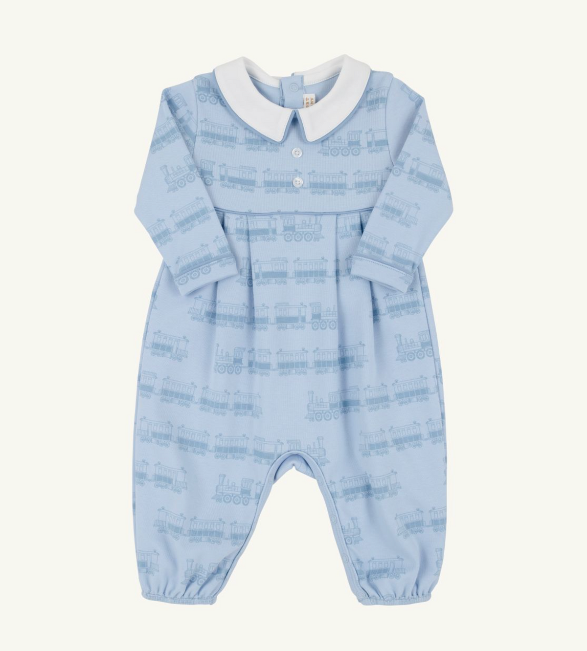 LS Bradford Romper in Blue Choo Choos