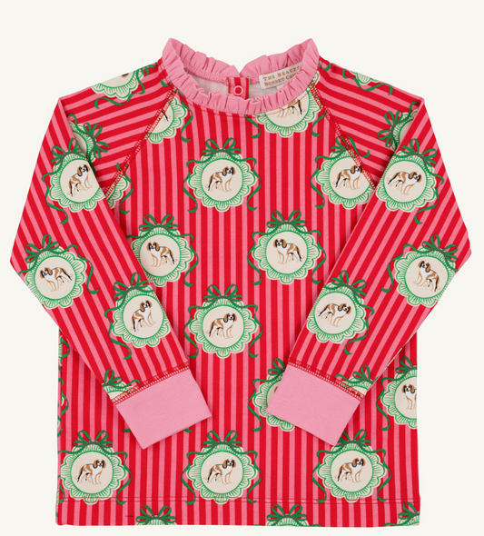 Cassidy Comfy Crewneck Ruffle in Distinguished Doggies