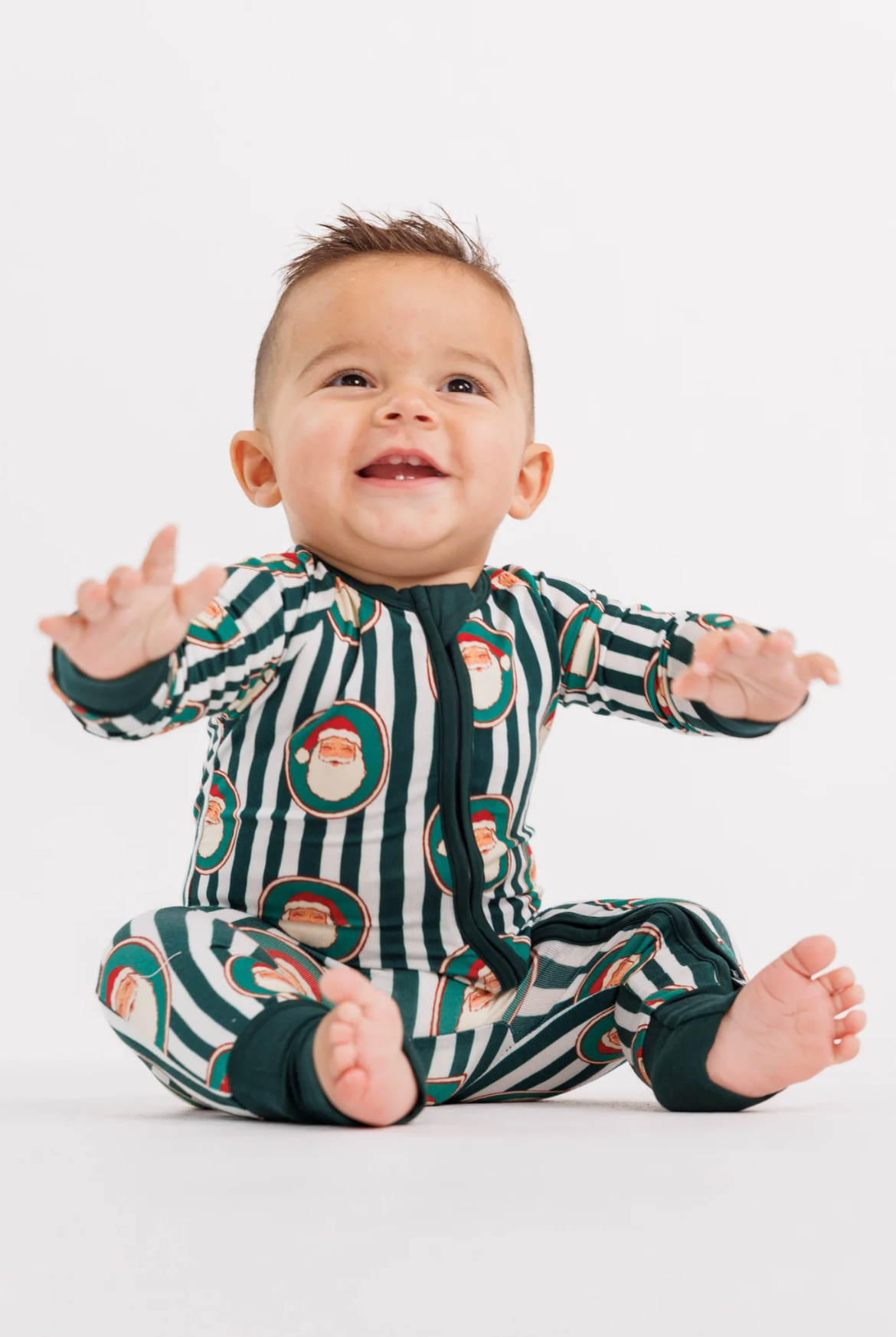 Green Santa Claus Zipper Romper