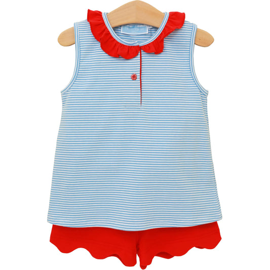 Nora Short Set - Cornflower Stripe/Red